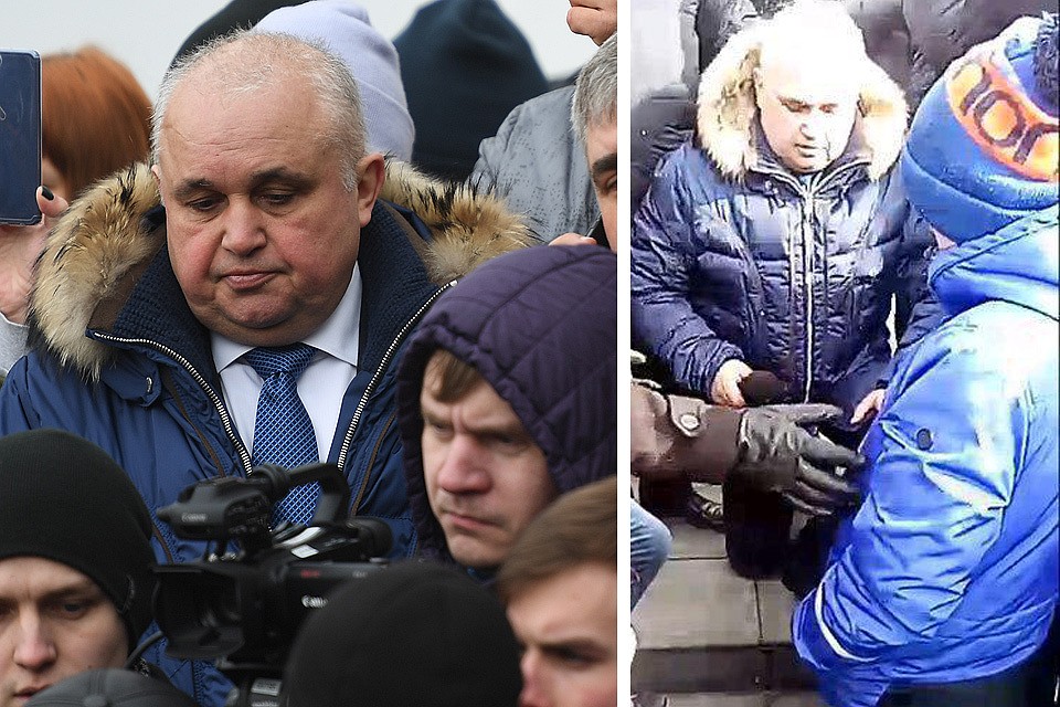 Вице-губернатор Кемеровской области Сергей Цивилев во время акции в память о погибших при пожаре в торговом центре "Зимняя Вишня". ФОТО Кирилл Кухмарь/ТАСС + Youtube