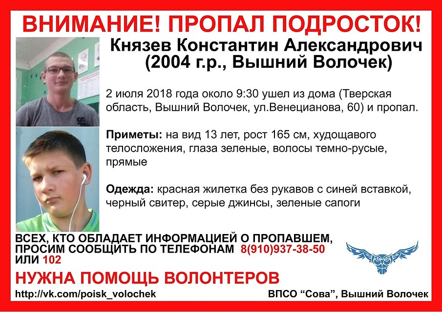 Подросток пропал 2 июля. Фото: ВПСО "Сова"