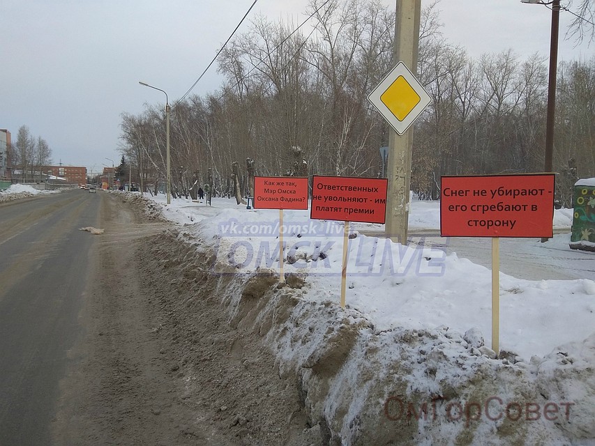 Омские чиновники не нашли табличек с критикой властей на сугробах