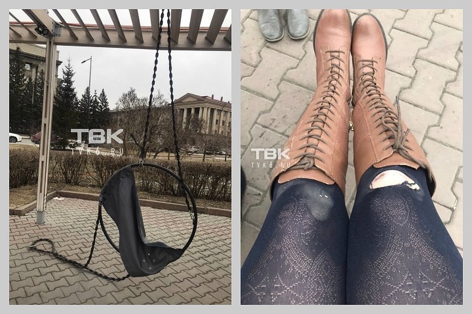 Новые качели рухнули на площади Революции в Красноярске. Фото: ТВК.