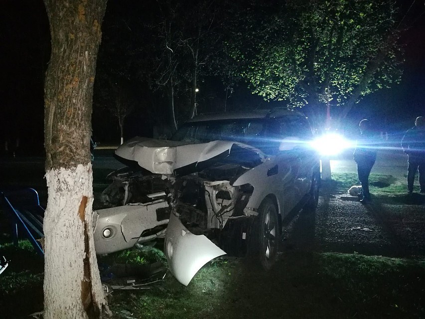 В Новолукомле внедорожник «Ниссан» врезался в дерево, водитель и пассажир погибли. Фото: УВД Витебского облисполкома.