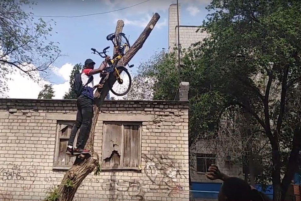 Фото - скрин видео спасения велосипеда.