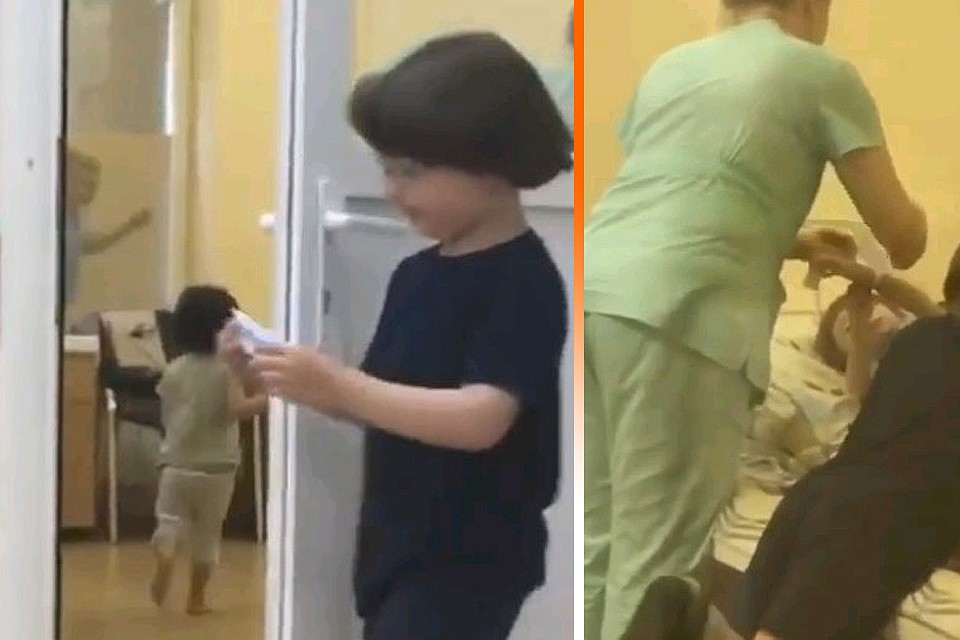 Кадры из скандального видео, на котором медсестра сначала замахивается на малыша, а затем привязывает его к кровати.