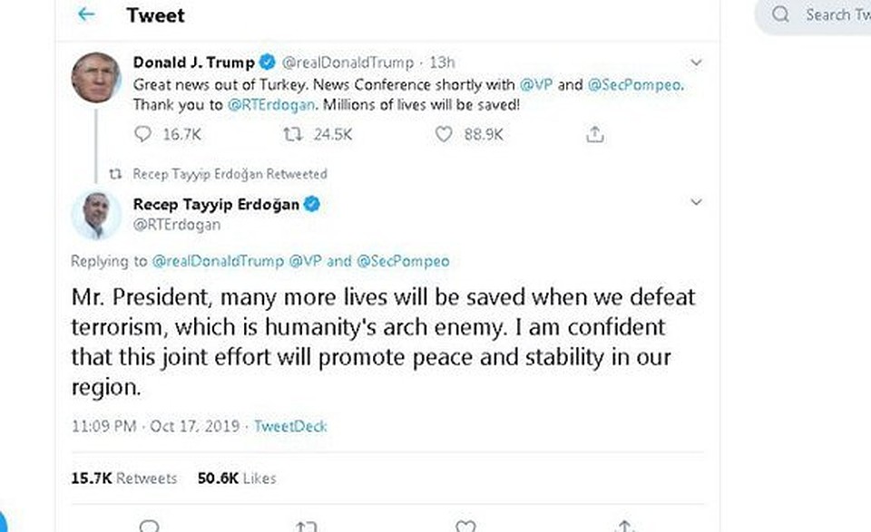 Эрдоган ответил Трампу в соцсетях