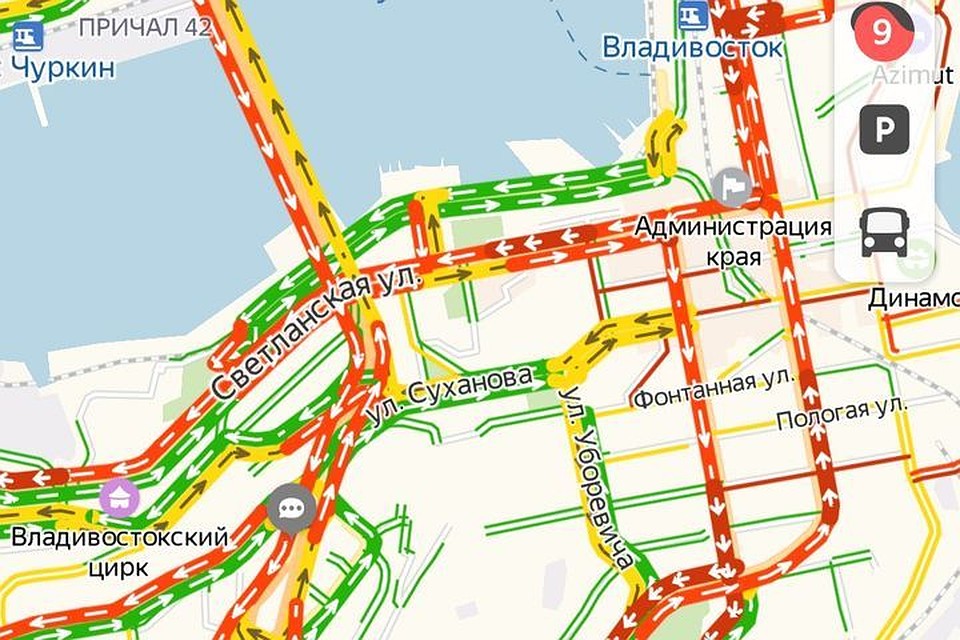 Пробки во Владивостоке уже достигли 9 баллов