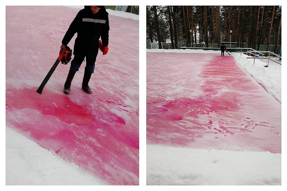 Розовый каток залили для детей в Красноярском крае. Фото: паблик «Муниципальное телевидение. Железногорск».