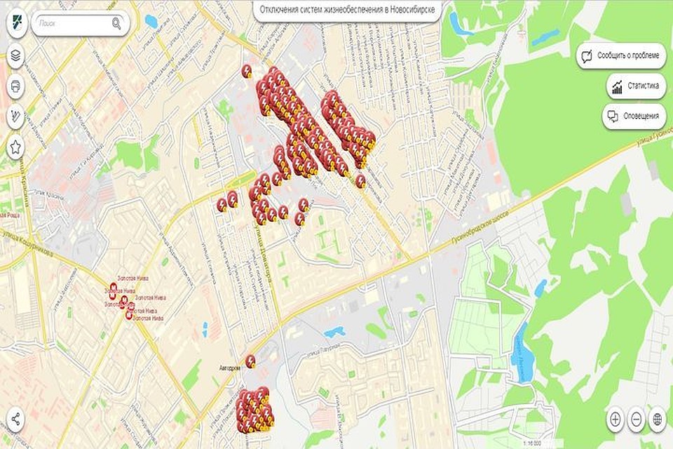 В Новосибирске более 400 домов остались без электричества. Фото: https://map.novo-sibirsk.ru/portal