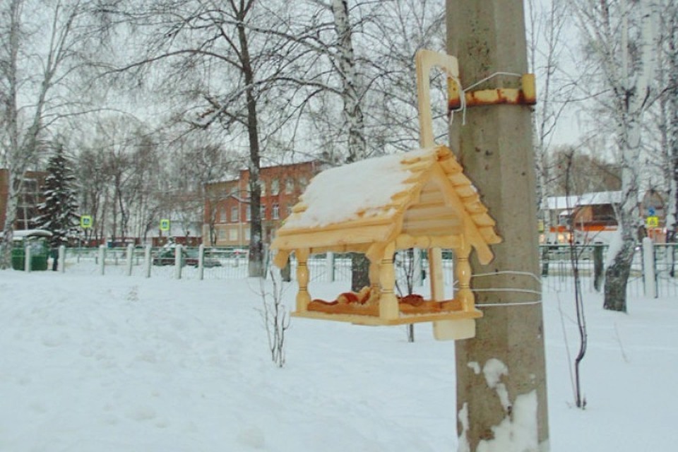 Кормушки-терема для птиц появились в детских садах и школах Юрги. ФОТО: пресс-служба ГУФСИН России по Кемеровской области.