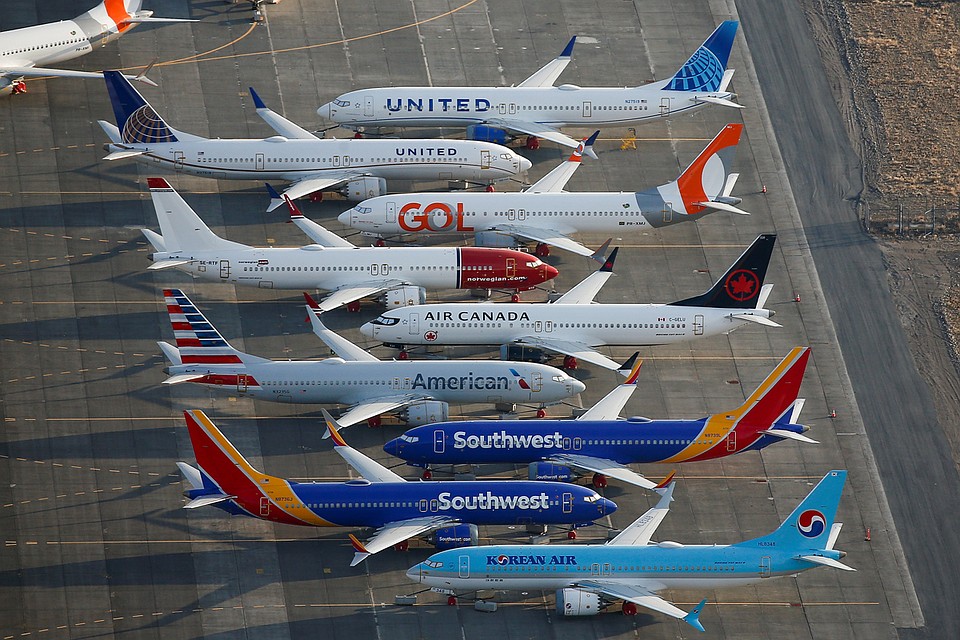 Самолеты Boeing 737 MAX, чья эксплуатация пока прекращена из-за двух катастроф.