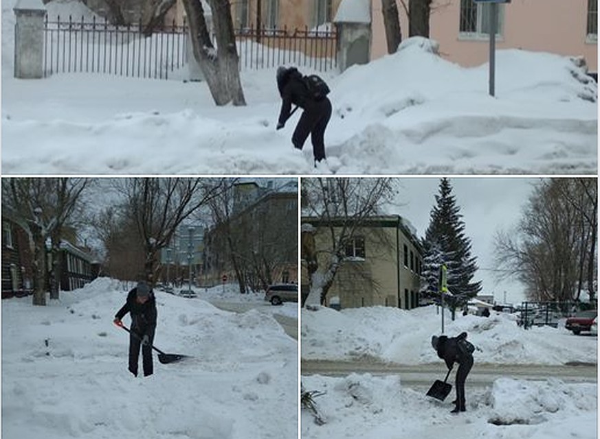 Депутат вышла на уборку снега. Скриншот с Фейсбука.