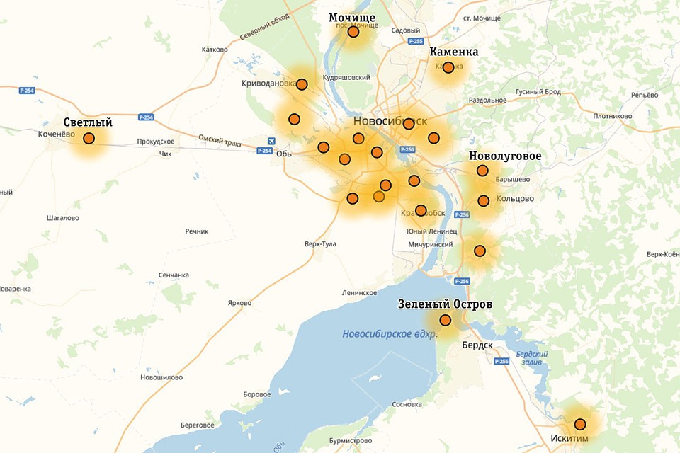 Фрагмент карты улучшения покрытия связи Билайн в Новосибирске и НСО. Фото предоставлено Департаментом пресс-службы ПАО «ВымпелКом».