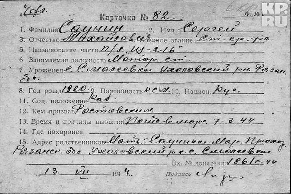 Личная карточка.