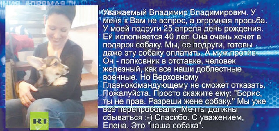 Вот такое сообщение прислала подруга Лены - Елена Гуковская - Президенту России. Фото: стоп-кадр с видео.