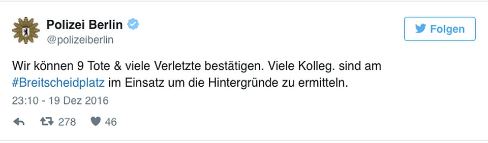 Полиция сообщила о девяти погибших Фото: Twitter.com