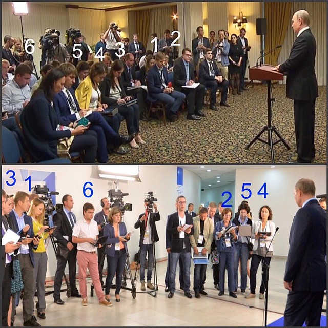 С Путиным, действительно, ездит по всем мероприятиям одна и та же массовка - журналисты кремлевского пула. Фото: СОЦСЕТИ