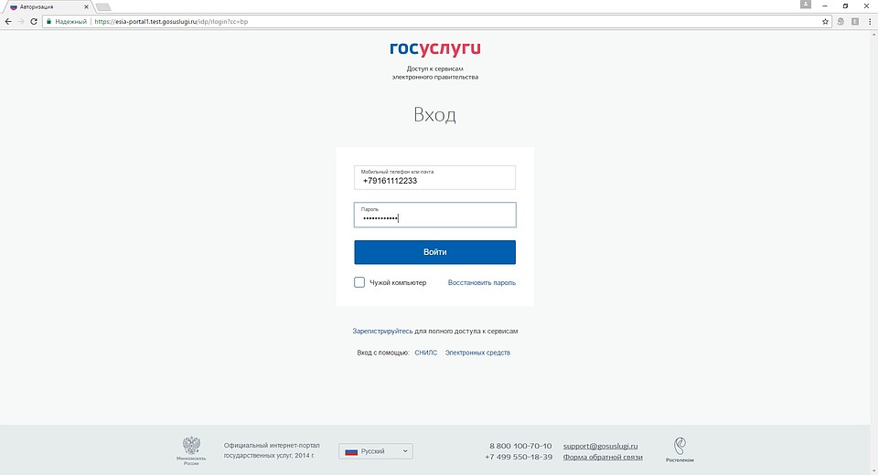 2. Вход в личный кабинет - через «Госуслуги».