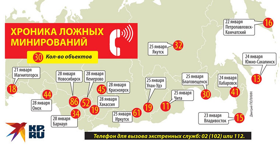 Хроника ложных минирований по России.