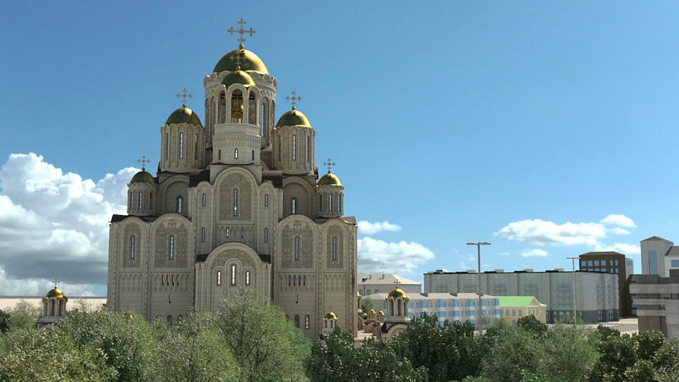 Храм будет достигать в высоту 75 метров. Фото: Фонд Святой Екатерины
