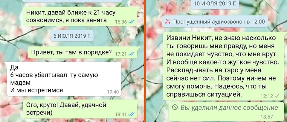 Фрагмент переписки Никиты с Мариной.