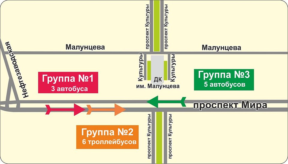 Схема следования автобусов от ДК Малунцева Фото: пресс-служба администрации города Омска