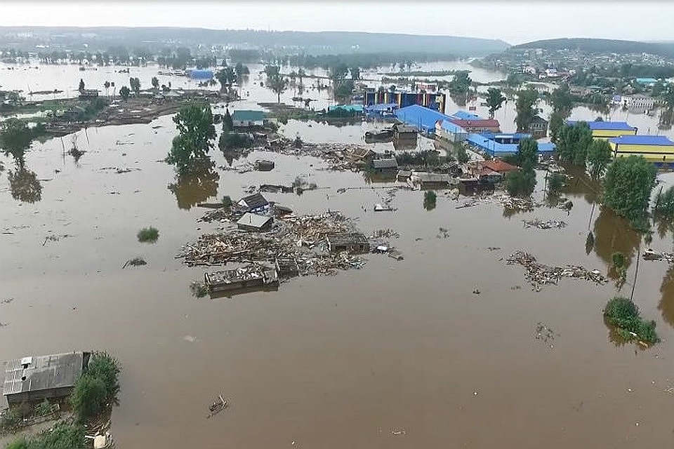 30 июля 2019 года. Затопленный Тулун в высоты птичьего полета. Фото: "PacMyc13".