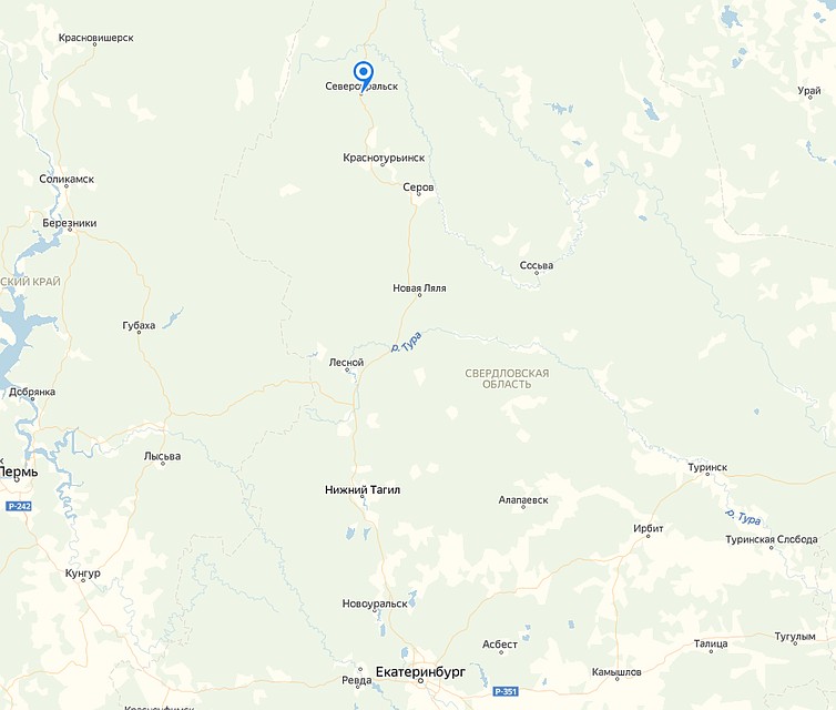 Североуральские шахты находятся в 370 километрах от Екатеринбурга. Фото: Яндекс.Карты