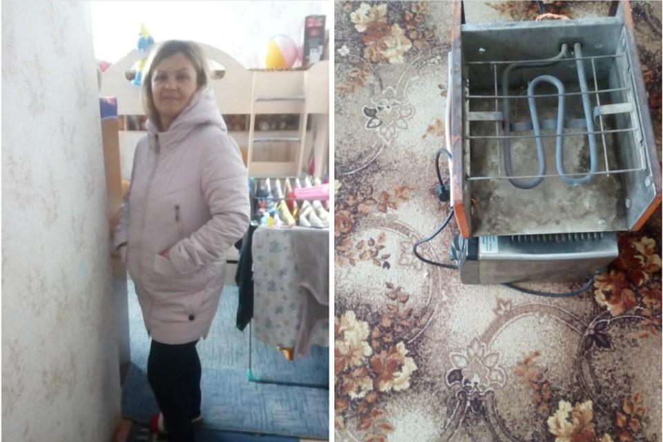Люди пытаются согреться с помощью таких вот самодельных калориферов, потому что конвекторы, выданные администрацией очень слабые.