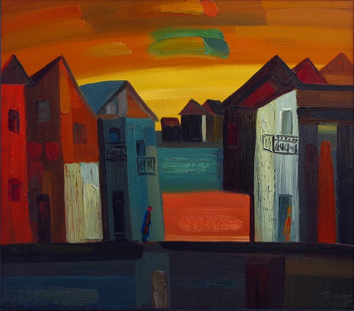 Вечерний город. 85х95 см, полотно, масло, 1989 г.