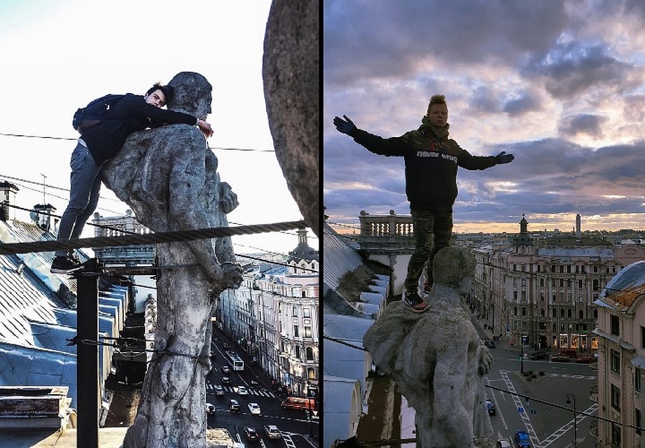 Статуи на крыше этого дома очень популярны у молодежи. Фото: СОЦСЕТИ