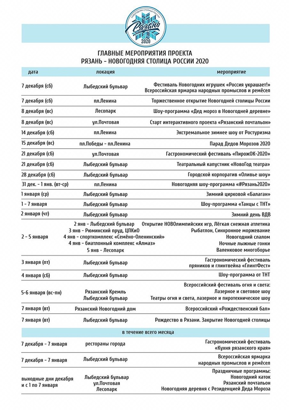 Появилась программа проекта «Рязань - новогодней столица 2020»