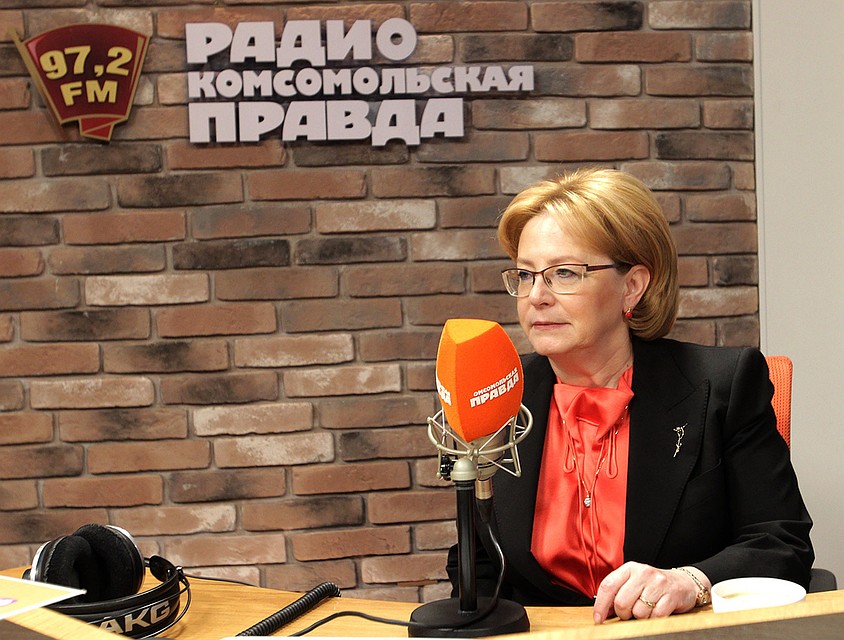 Министр здравоохранения РФ Вероника Скворцова на радиостанции `Комсомольская правда`. Фото: Александр ШПАКОВСКИЙ
