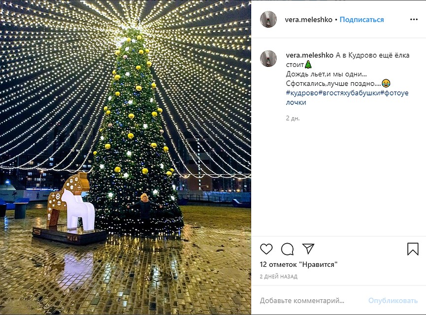 Возможно, новогодняя красавица ждет, когда же выпадет снег Фото: СОЦСЕТИ