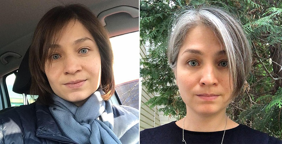 Клиентка антистилиста Анастасия Логинова рискнула отрастить натуральный, с сединой цвет волос. И посмотрите, как ей это идет! Фото: личный архив.