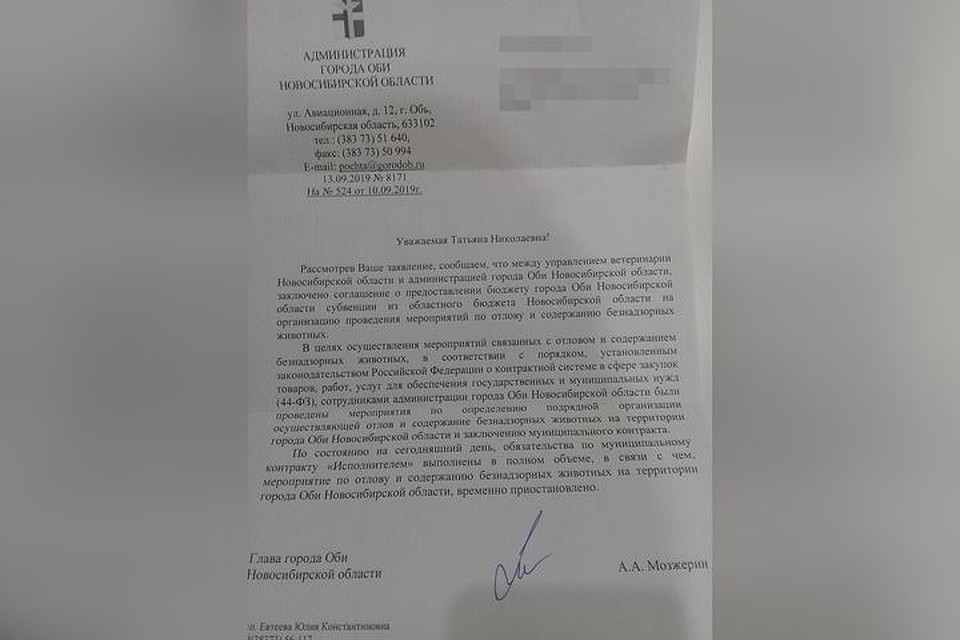А такой ответ от администрации получила Татьяна. Фото: Татьяна Емельянова