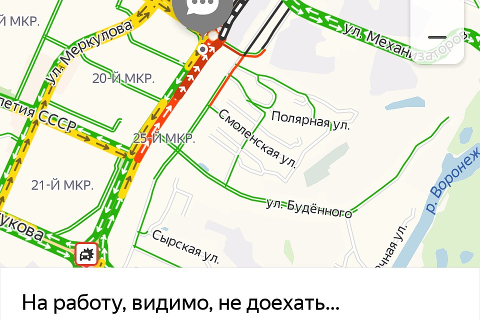 В Липецке перекрыли проспект Победы: пробки и заторы Фото: Яндекс.Карты