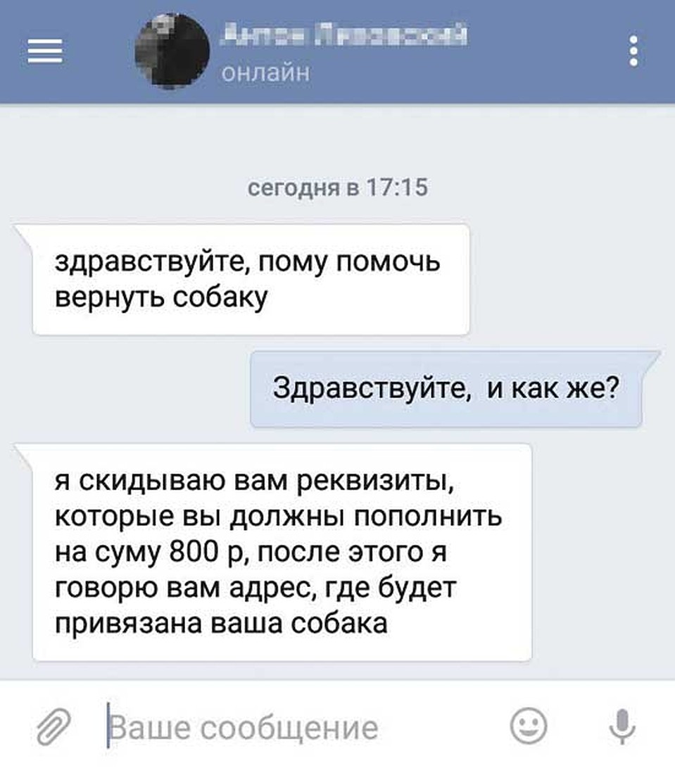 На форумах собачников часто публикуют подобные скрины из переписки с аферистами. Фото: vk.com