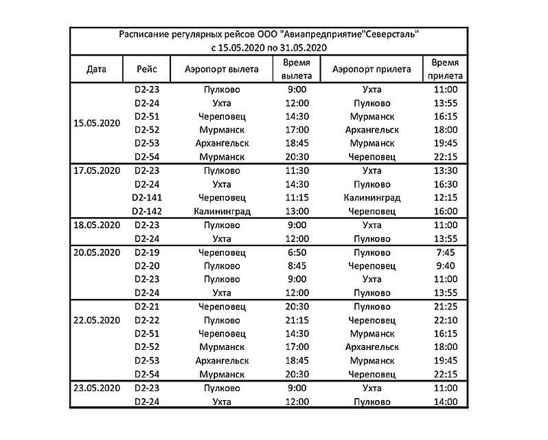 Расписание с 15 по 23 мая.