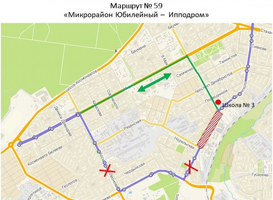 Схема временного маршрута. Фото: gorodperm.ru
