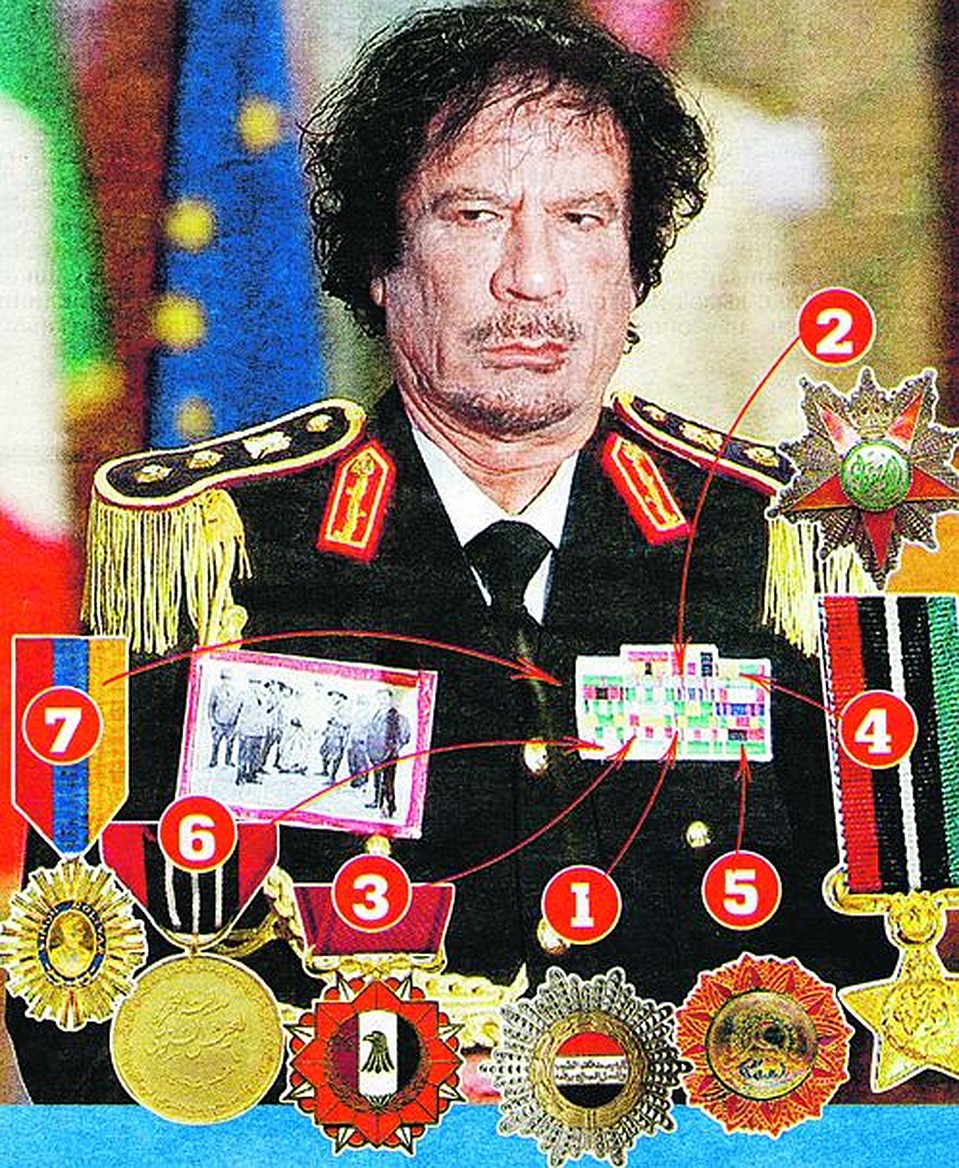 1. Орден Почета; 2. Орден Независимости; 3. Орден Военной звезды; 4. Орден Заслуг; 5. Орден Полумесяца; 6. Медаль Освободителя; 7. Орден Симона Боливара (Венесуэла)