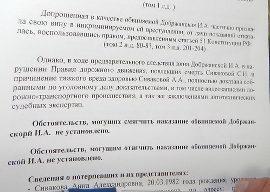 Обвинительное заключение в отношении Ирины Добржанской.