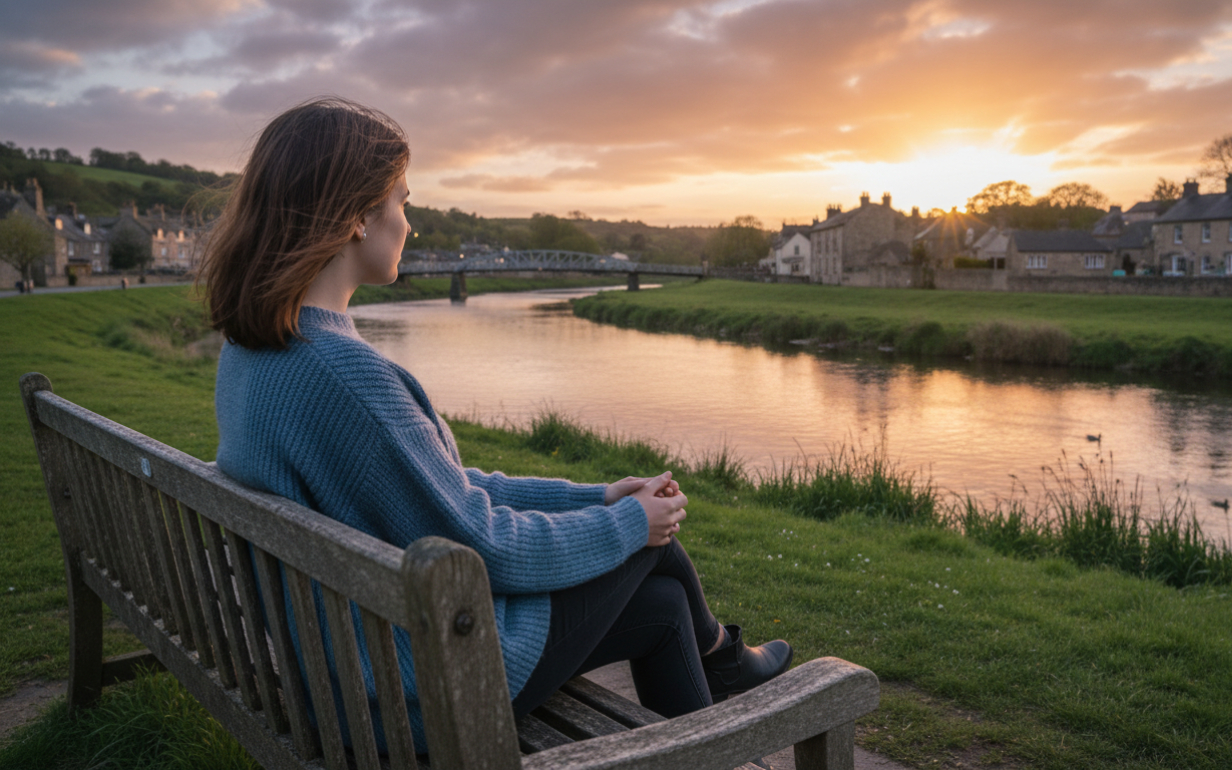 Девушка смотрит на речку