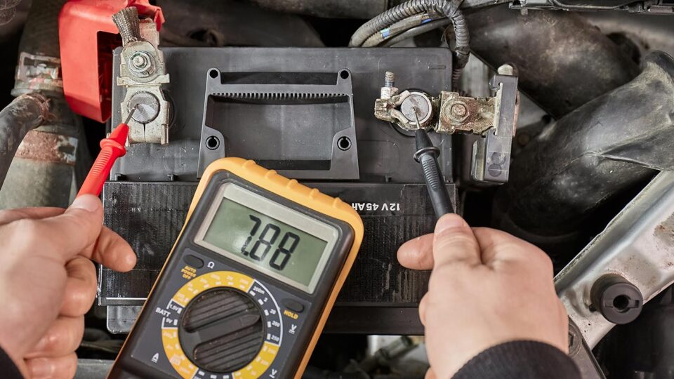 Проверка аккумулятора при помощи мультиметра. Фото: Desintegrator / Shutterstock / Fotodom