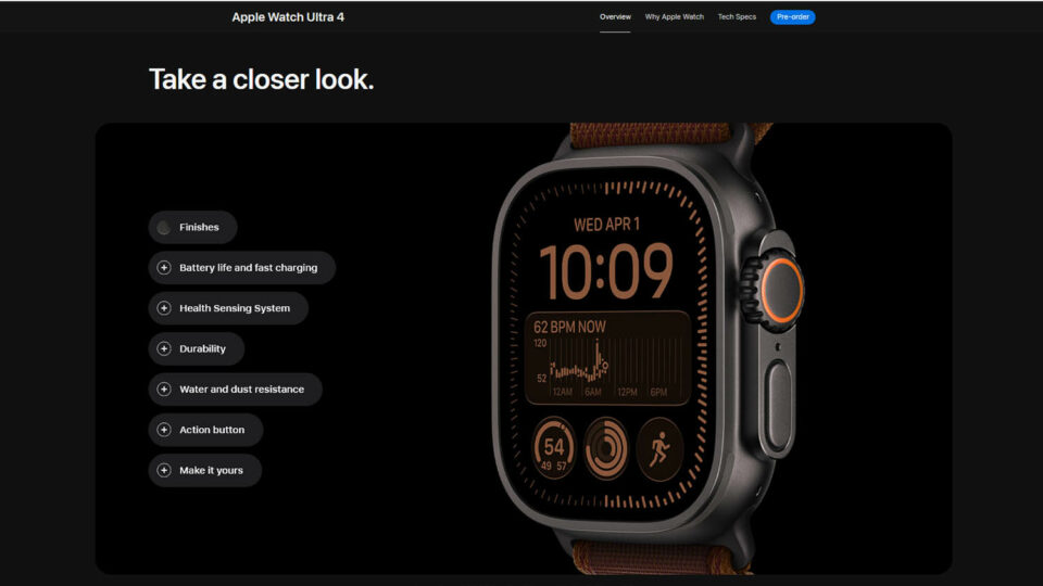 Apple Watch Ultra 4. Скриншот сайта apple.com