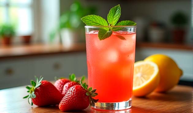Розовый клубничный лимонад