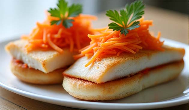 Бутерброды с филе трески и морковно-луковым топпингом