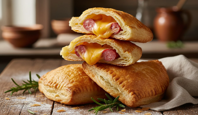 Пирожки с колбасой и сыром