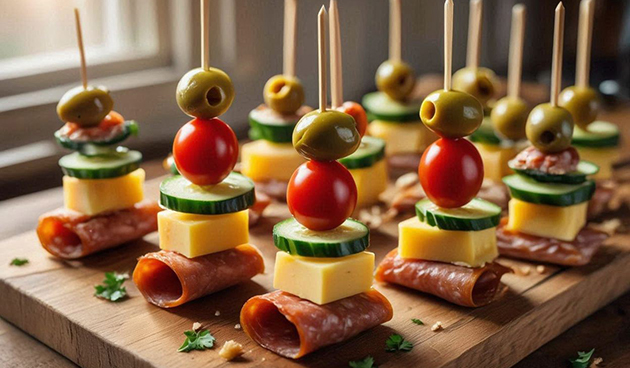 Канапе с колбасой и сыром