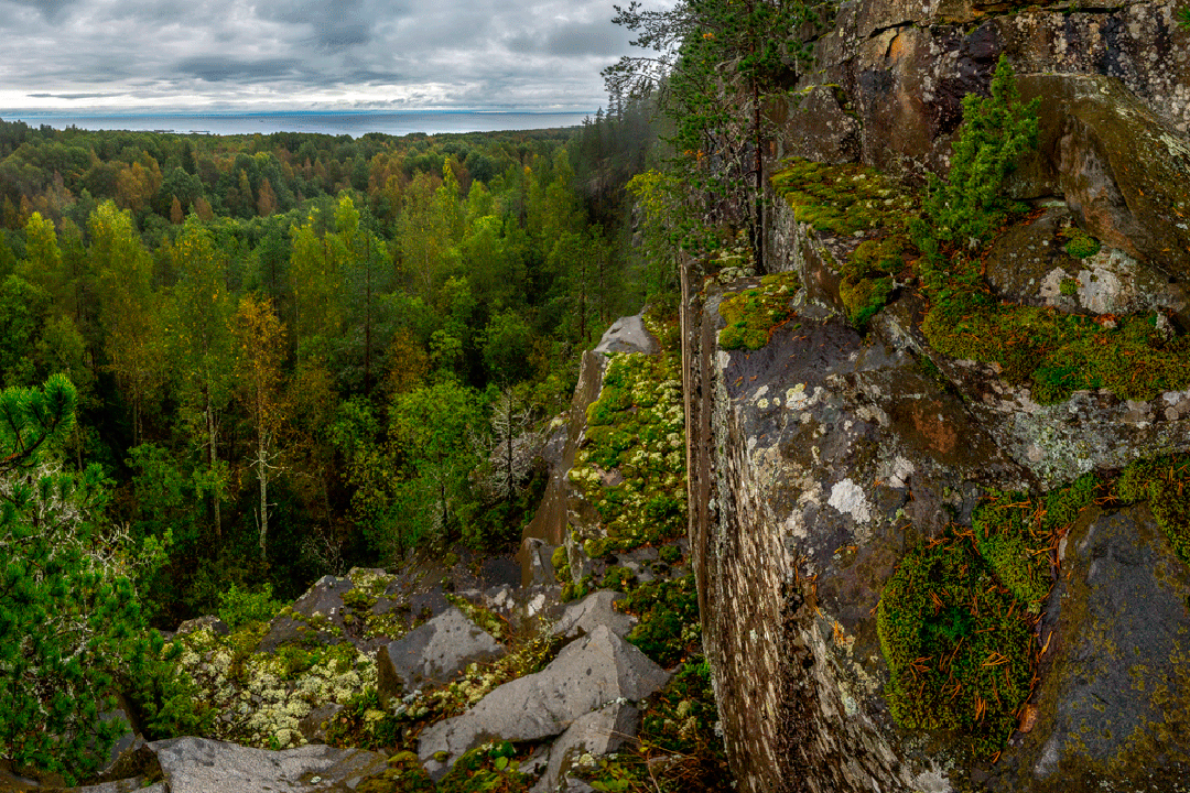 Скальный массив поднимается на высоту ста метров. Фото: Федор Лашков