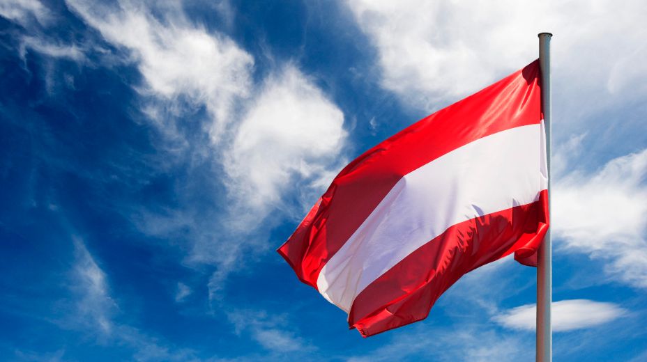 Сборная Австрии выходит на поле под красно-белым флагом. Фото: Global Look Press