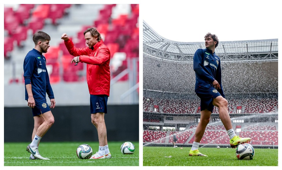 Сборная России в Минске потренировалась на новом Национальной футбольном стадионе. Фото: Соцсети РФС